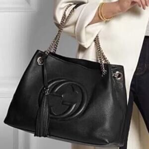 💎✨BEAUTIFUL✨💎Authentic GUCCI SOHO Leather Chain Shoulder Bag Black